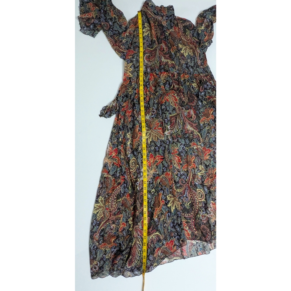 ZARA Long Oversized Ruffle Trim Printed Dress Women's Size XS-S - Picture 15 of 16